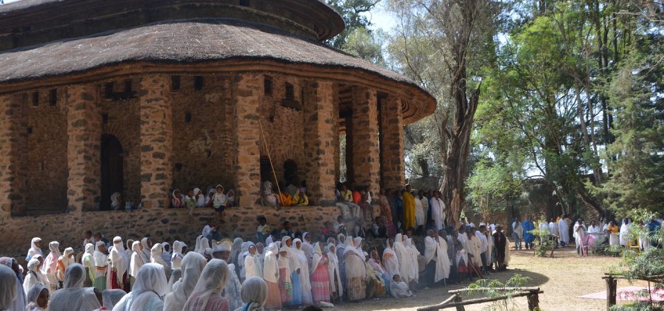 The stunning Debre Birhan Selassie Church with its vibrant murals.