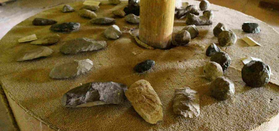 Archaeological remains and tools at the Melka Kunture prehistoric site.